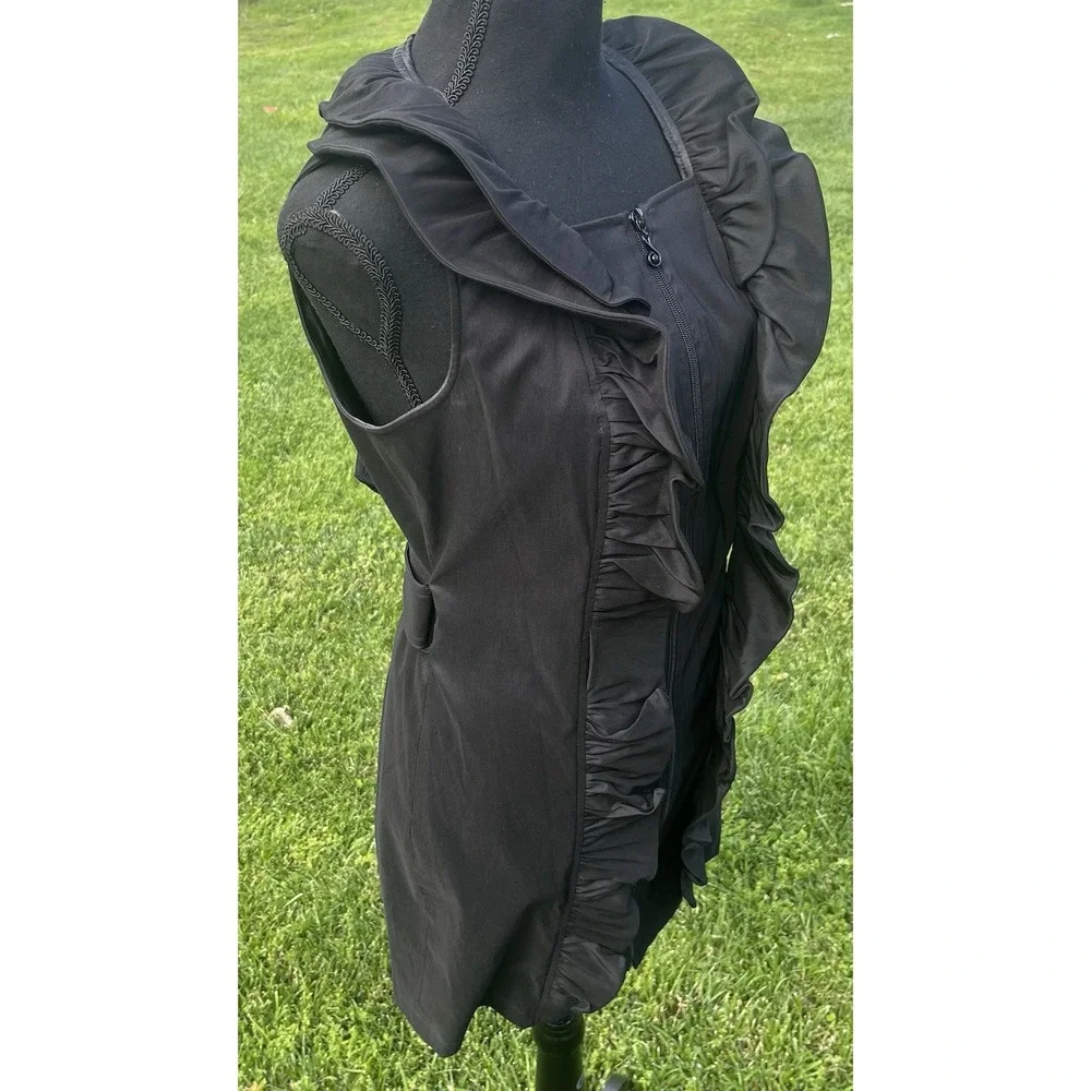 Samuel Dong  Dress Front Zipper Moldable Ruffled‎ Belted Taffeta Black Small - Picture 10 of 15